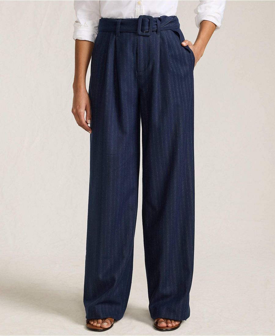 

Женские брюки из мягкой фланели со средней посадкой и широкими штанинами Lands' End, Deep sea navy stripe