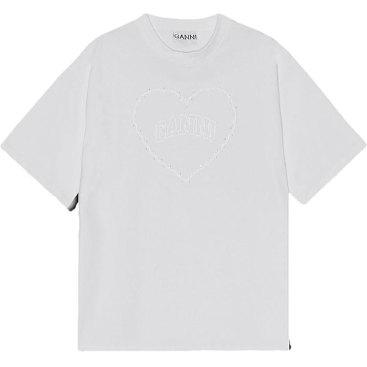 

Футболка с вышитым логотипом GANNI, ярко-белый