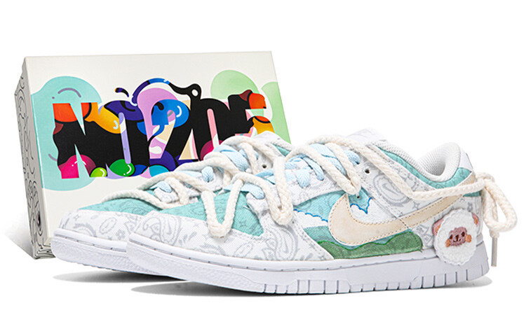 

Кроссовки Nike Dunk Skateboard Shoes Women's Low-Top White Gray Blue/Green