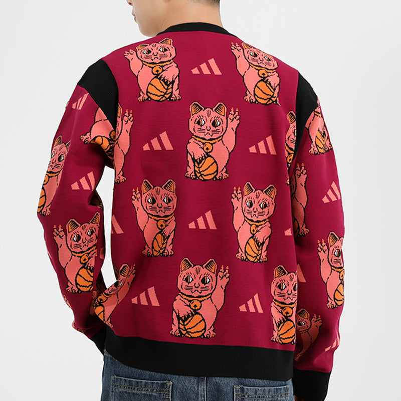 Толстовка adidas M Urban Knit Cr Printing Colorblock Casual Sports Round Neck Red — фото 3