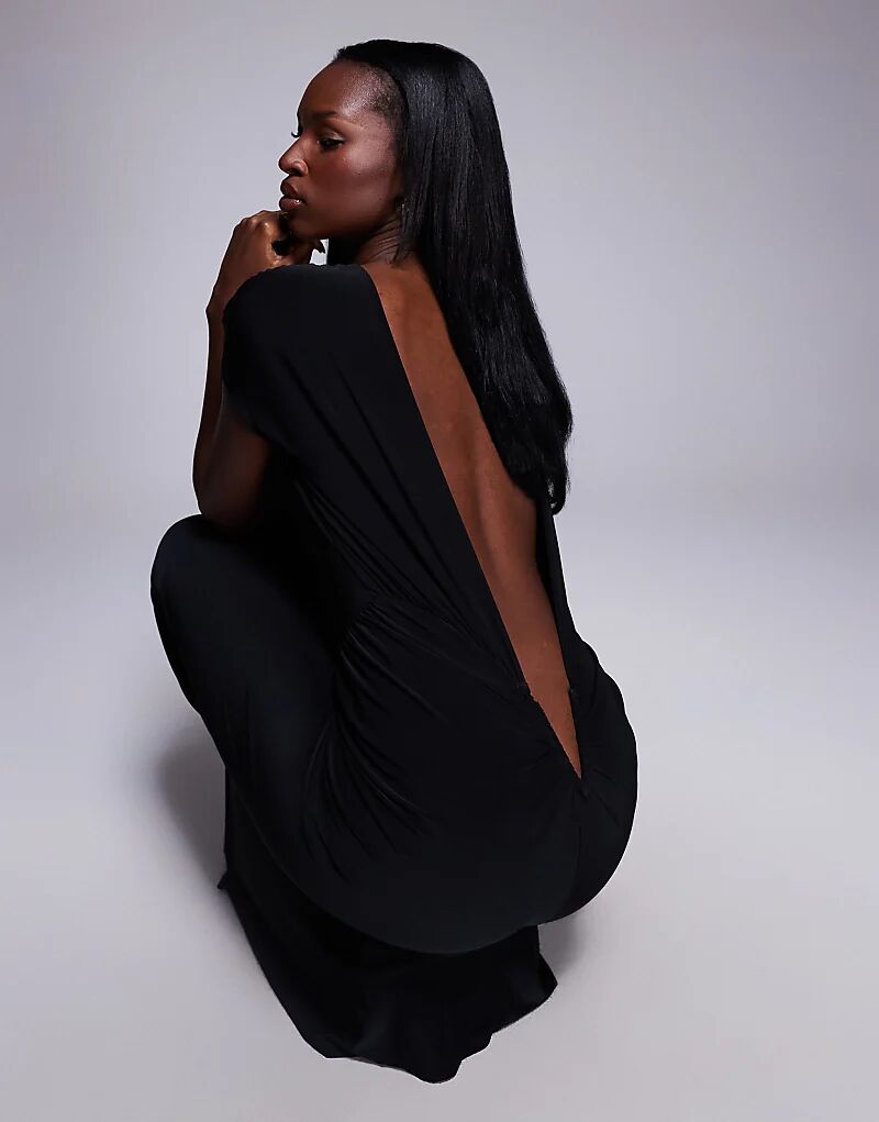 

Платье миди с вырезом на спине и сборками ASOS DESIGN черного цвета