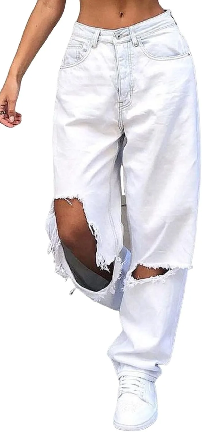 

CHARTOU Женские джинсы Mid-Rise с потертостями и дырками