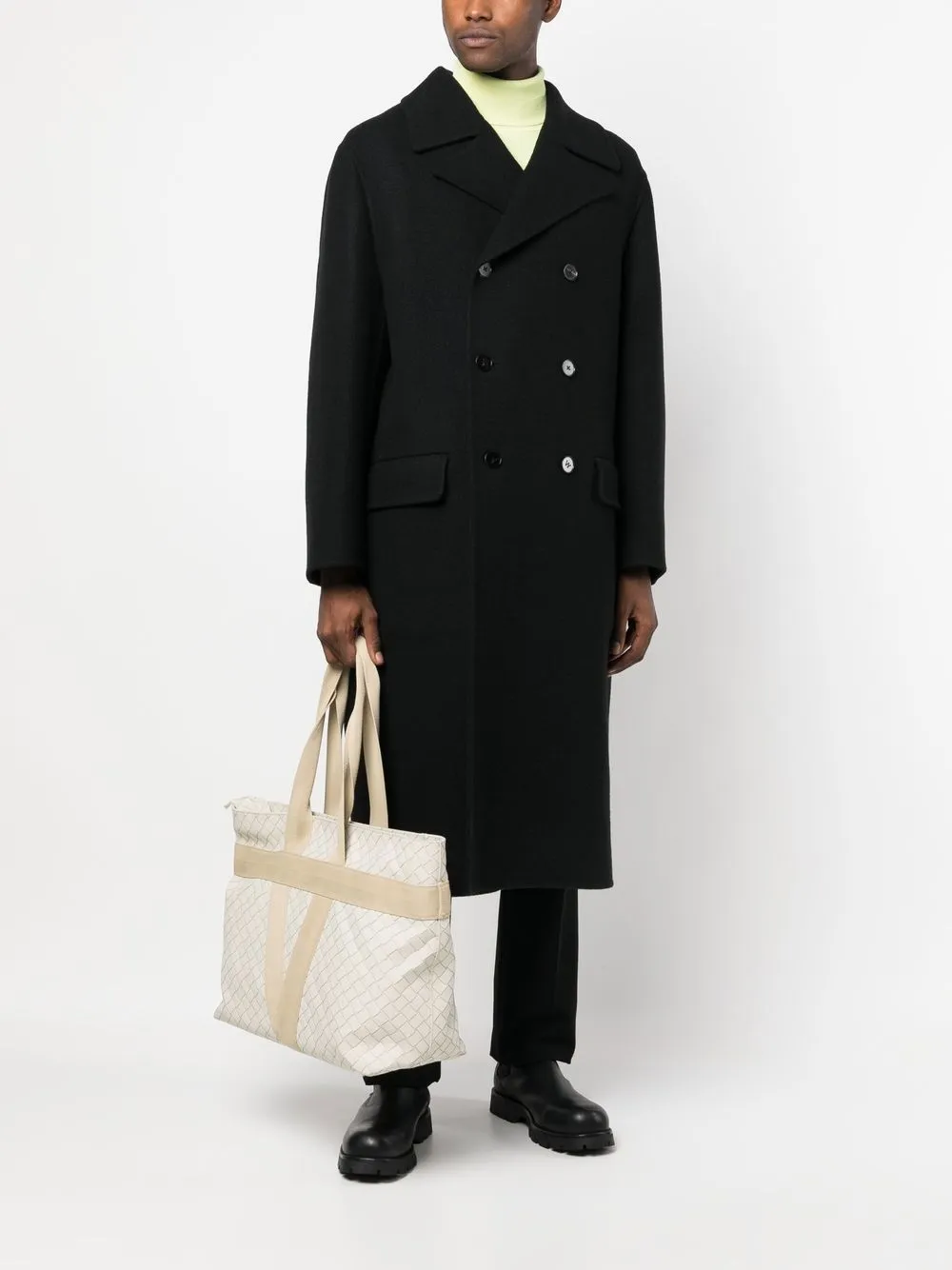 Двубортное пальто из необработанной шерсти JIL SANDER, черный — фото 2
