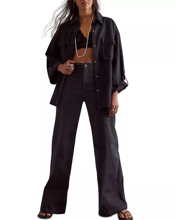 

Джинсы We the free libre с высокой посадкой и широкими штанинами цвета «кофе нуар» Free People, черный