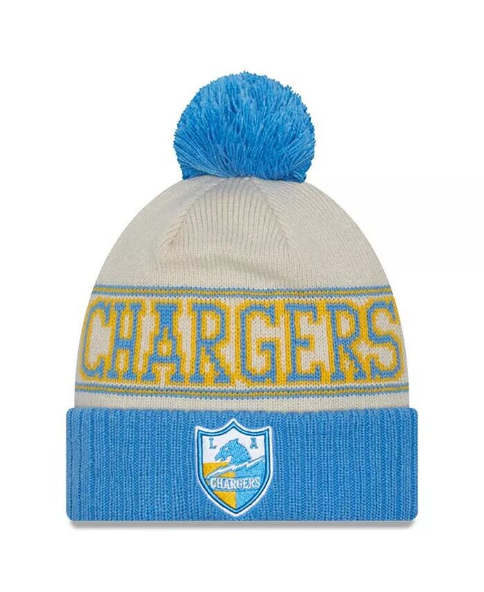 

Мужская кремовая пудра, синяя вязаная шапка Los Angeles Chargers 2023 Sideline Historic Pom с манжетами New Era, слоновая кость/кремовый