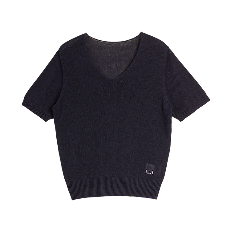 

Футболка женская V-образный вырез тонкая прямая посадка ELLE, темно-синий