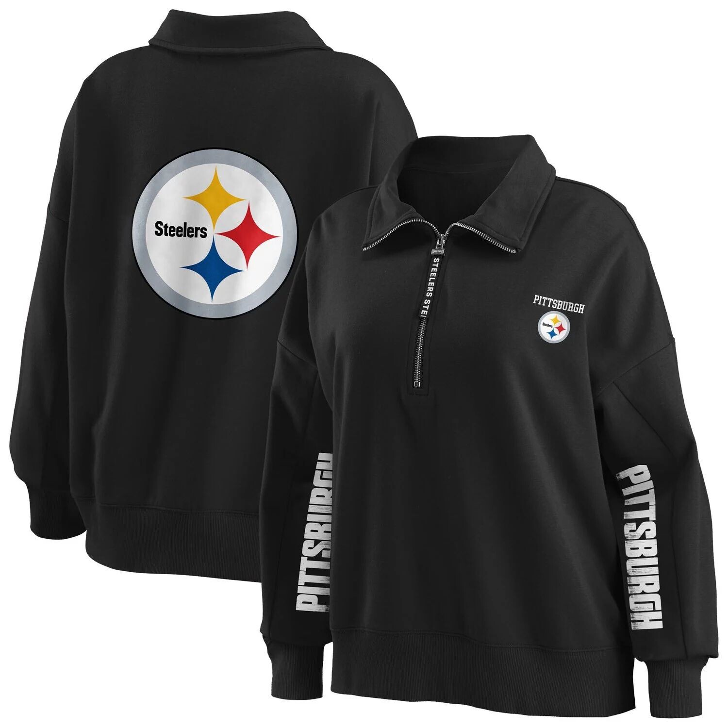

Женская одежда Erin Andrews Черный свитшот с молнией до половины Pittsburgh Steelers