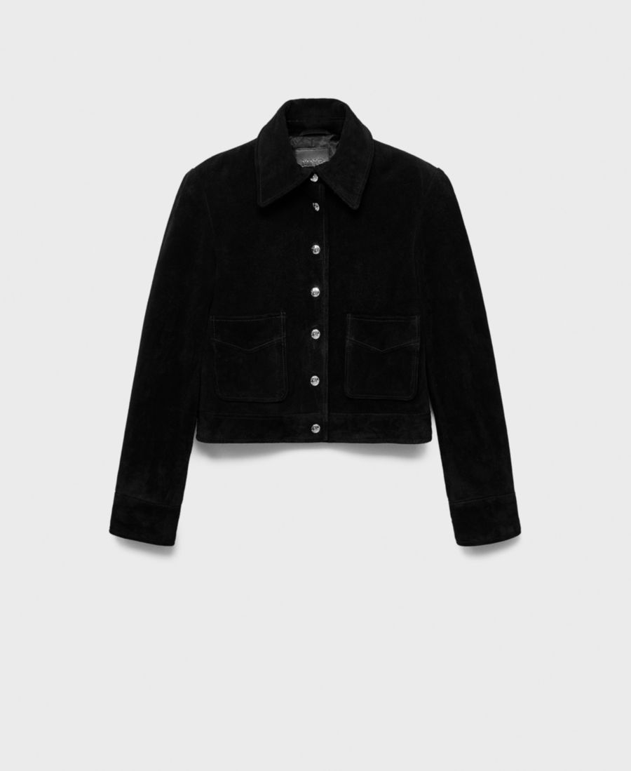 

Женская замшевая кожаная куртка с пуговицами MANGO, Black