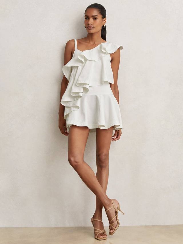 

Платье мини Hera с ярусами и рюшами из хлопка Reiss, Ivory