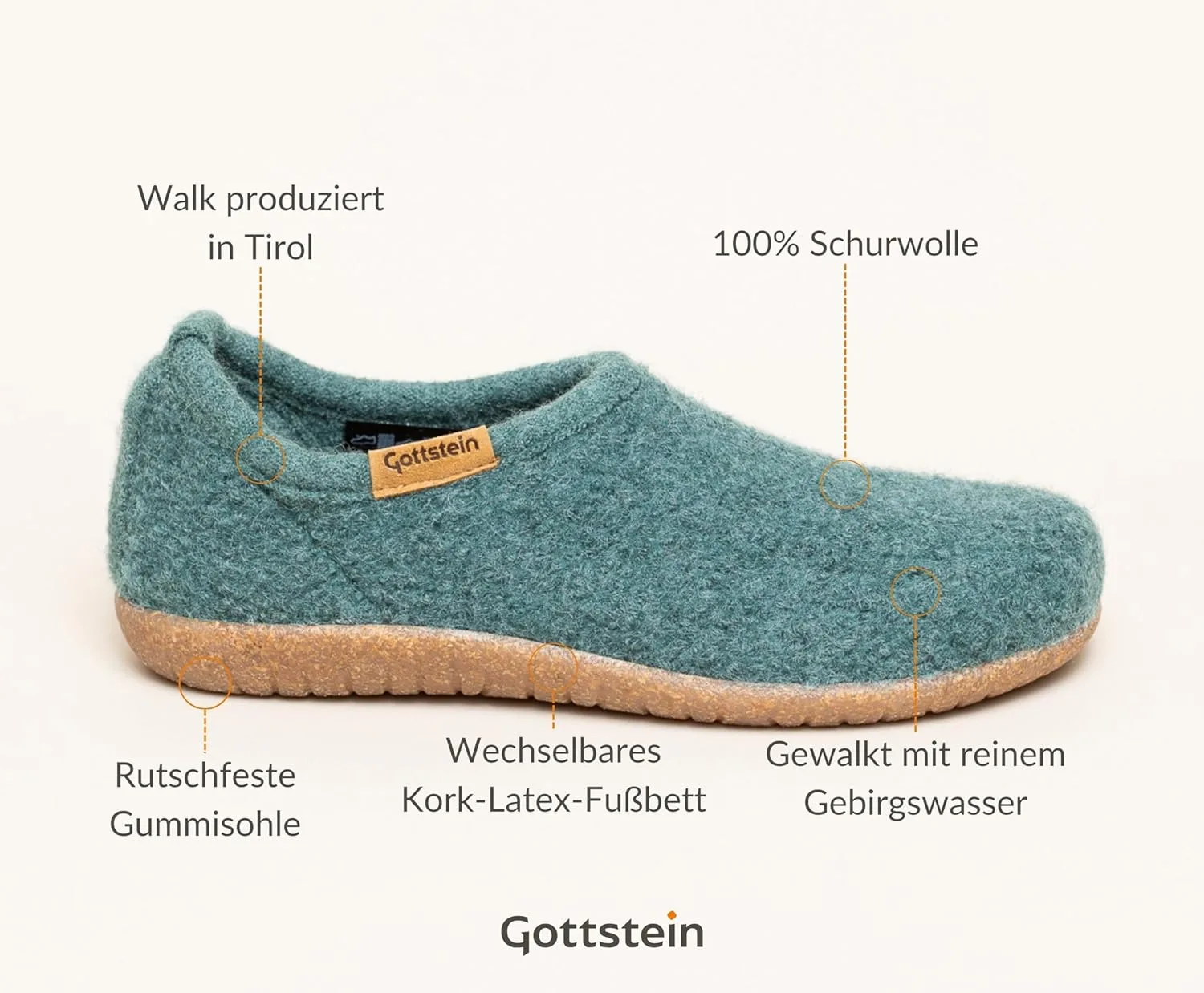 Войлочные тапочки Gottstein Alpine Midcut RU - прозрачные и легкие, созданы для женщин и мужчин. Изготовлены из чистой натуральной шерсти со стабильной резиновой основой, зеленый — фото 3