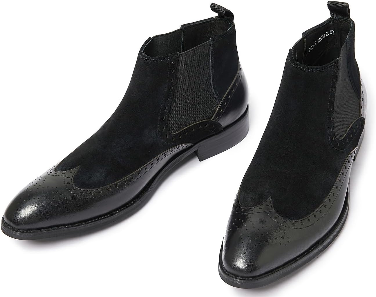 

Мужские ботинки Chelsea Santimon из кожи и замши с крылатым носком и отличительными элементами, без застежки, черный