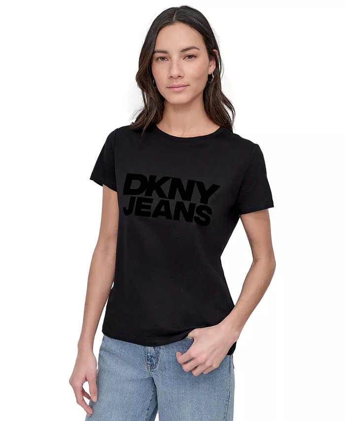 

Женская футболка с логотипом в технике флок DKNY Jeans, черный