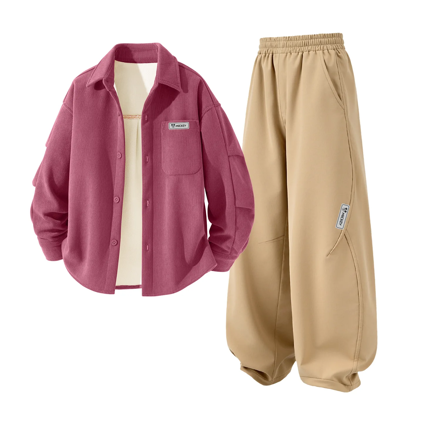 Детский спортивный костюм с круглым вырезом Disney, [Thickened and Fleece-Lined]DiH Square Hook-and-Loop K Rose Red+DiH Square Hook-and-Loop K Khaki