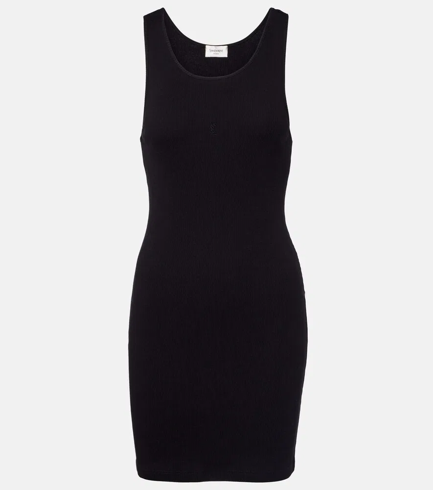 Мини-платье из хлопкового трикотажа «Кассандра» Saint Laurent, черный
