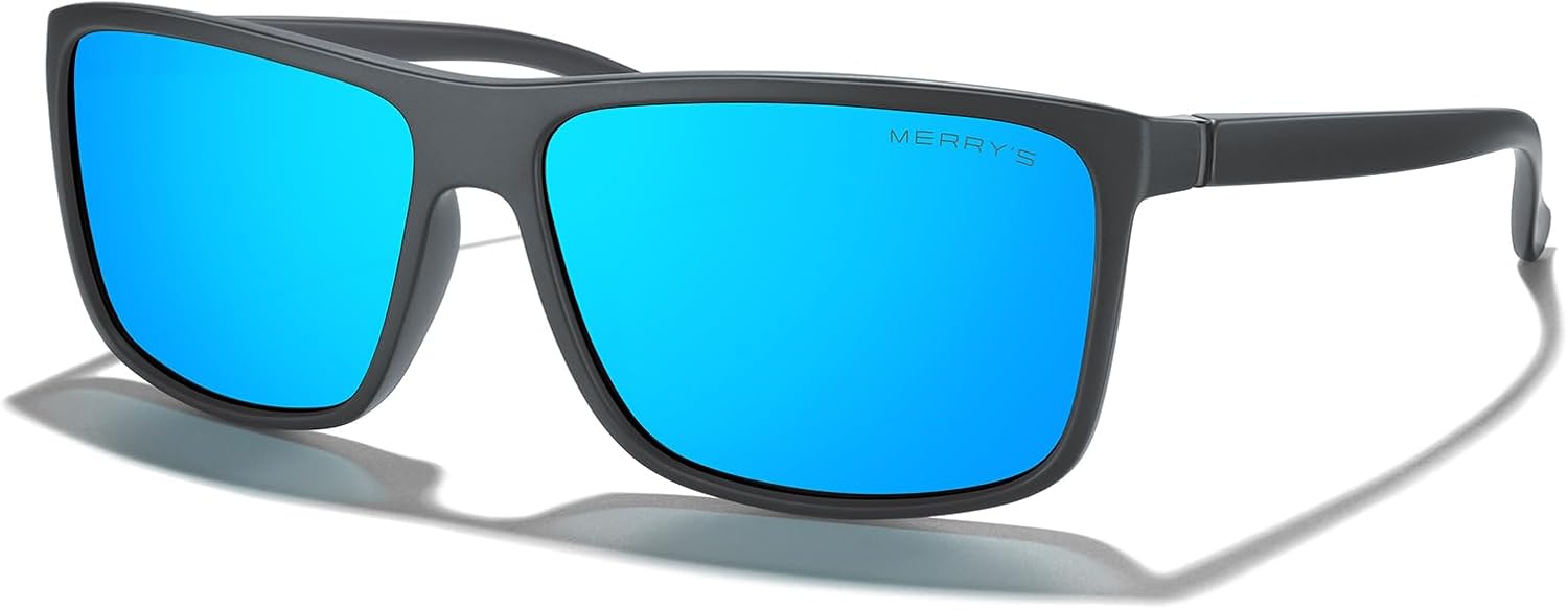

Прямоугольные поляризованные спортивные солнцезащитные очки MERRY'S для мужчин и женщин, для езды на велосипеде, вождения, рыбалки, с защитой UV400, модель S8225, Gray Frame/Gray Metal/Blue Mirror Lens