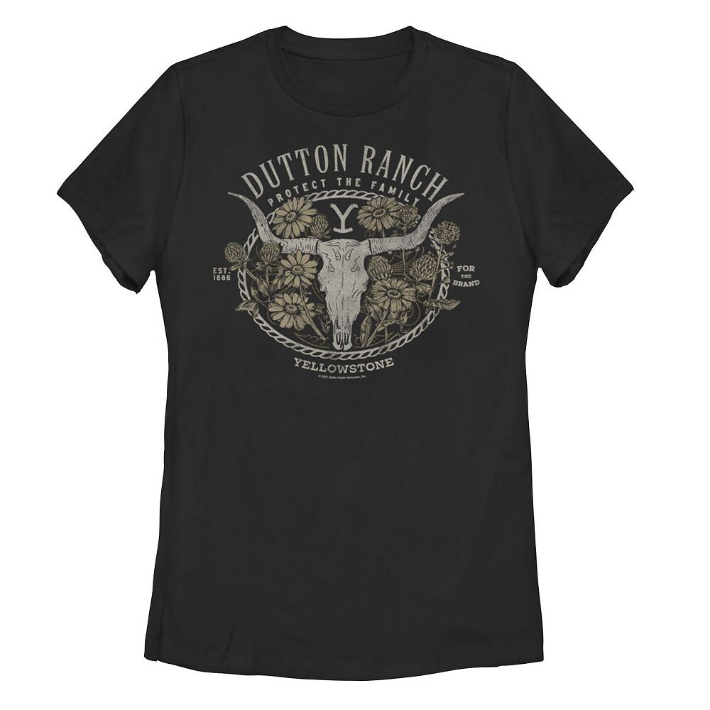 

Футболка с цветочным рисунком и графическим логотипом Yellowstone Dutton Ranch для юниоров Licensed Character, черный