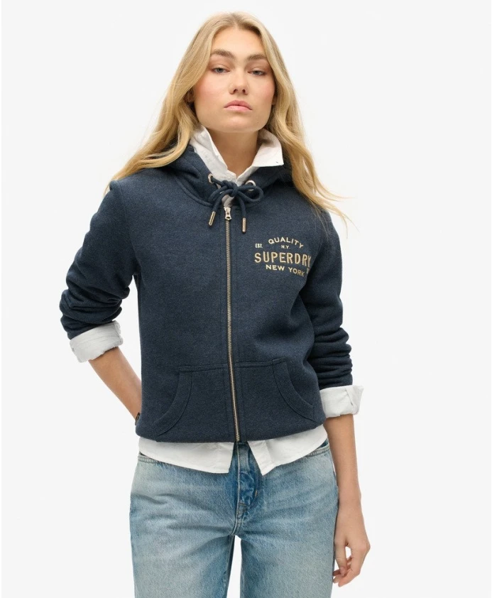 Толстовка с металлическим логотипом и застежкой-молнией, синяя. Superdry, синий — фото 2