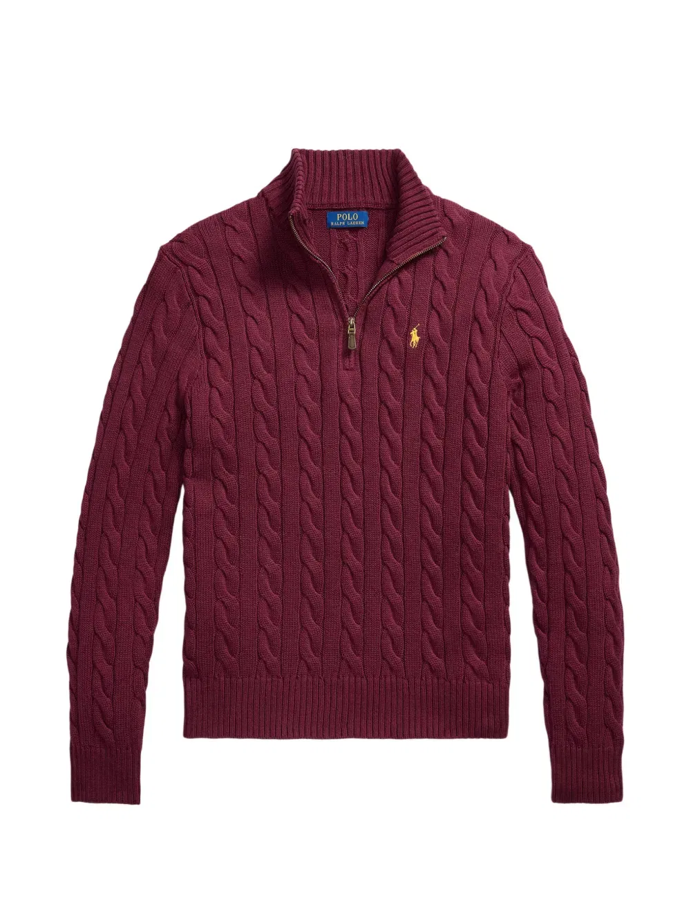 Свитер крупной вязки с застежкой-молнией на четверть длины Polo Ralph Lauren, красный