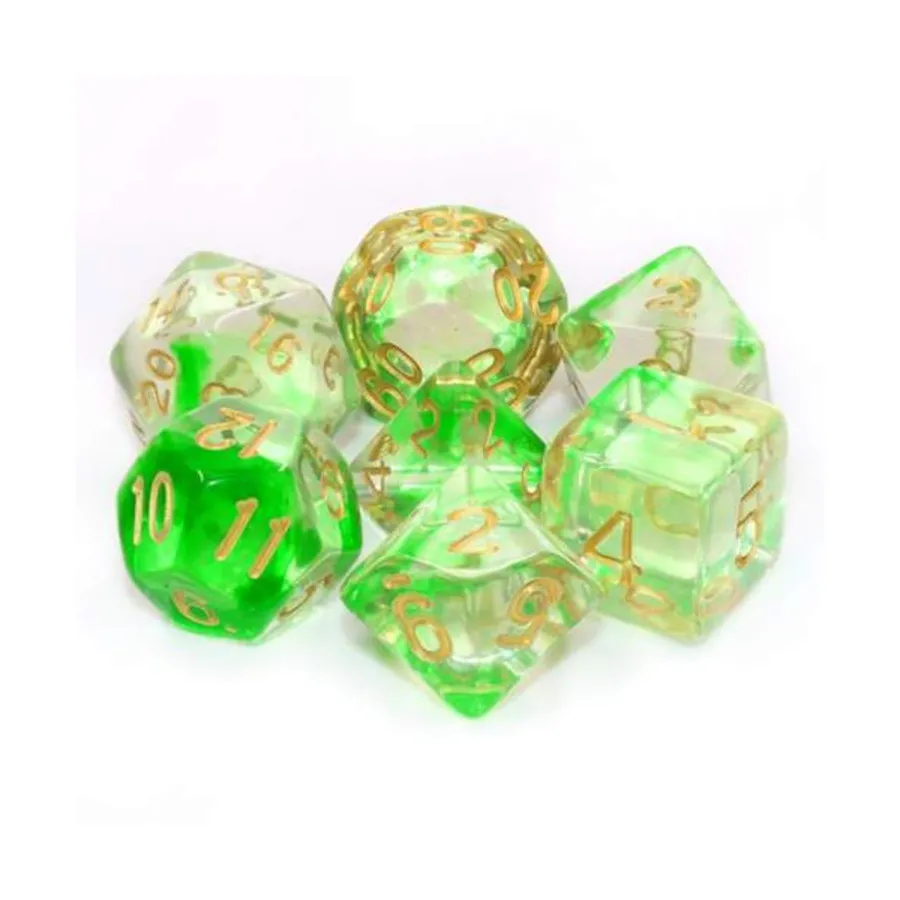 

Набор Poly — зеленая рябь с золотом (7), Dice Sets - Resin/Acrylic - Blue, Green, & Purple (Foam Brain Games)