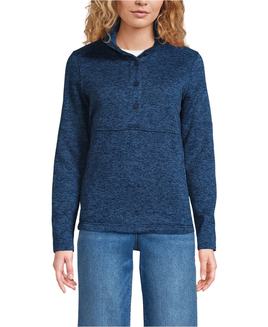 

Женский флисовый свитер-пуловер с воротником на кнопках Lands' End, Classic navy muted heather
