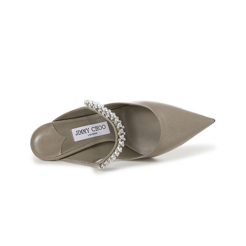 Закрытые тапочки на каблуке 10 см женские серо-бежевые Jimmy Choo — фото 4