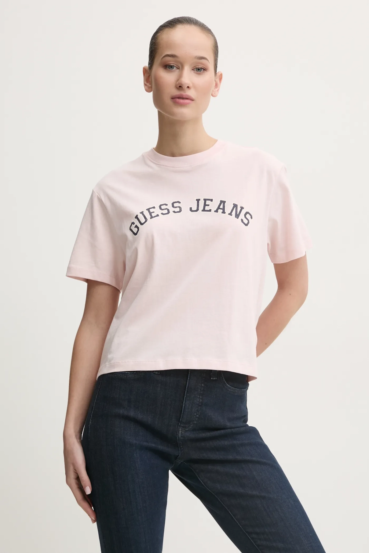 

Хлопковая футболка Guess Jeans, розовый
