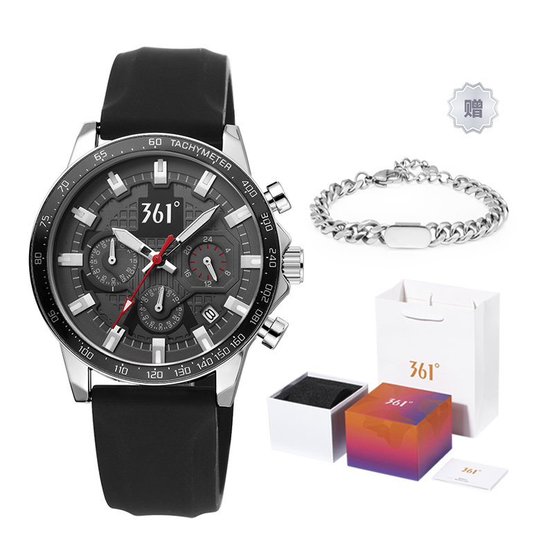 

361° Часы Race Collection с кварцевым механизмом и силиконовым ремешком, мужские, черный циферблат