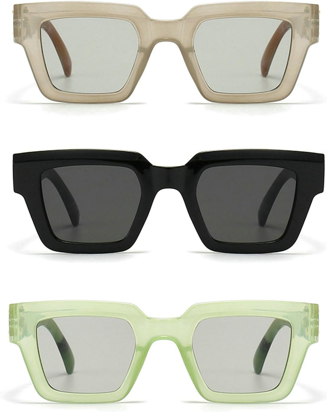 

Солнцезащитные очки Y2K в стиле «квадратные» для женщин, винтажные панк-очки с градиентным переходом цвета, солнцезащитные очки для мужчин Melrose, 3pcs Black&grey&green