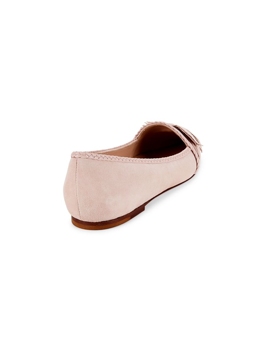 Замшевые балетки с острым носком и отделкой в виде листьев Tod's, цвет Light Pink — фото 3