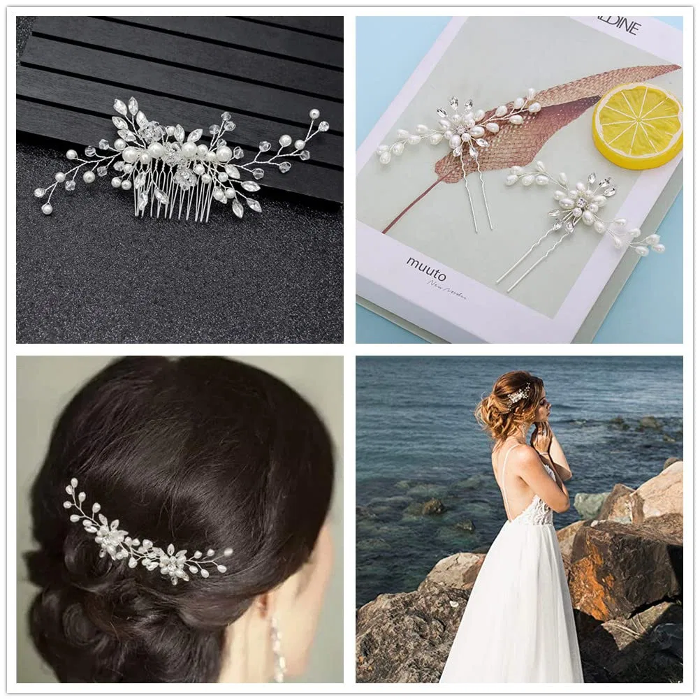 Свадебный гребень для волос с жемчугом и заколки от Bridal Coyanyu — фото 3