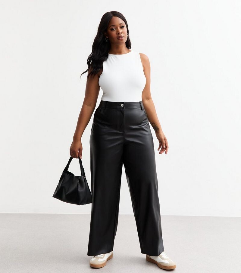 

Черные брюки из искусственной кожи Curves New Look, черный
