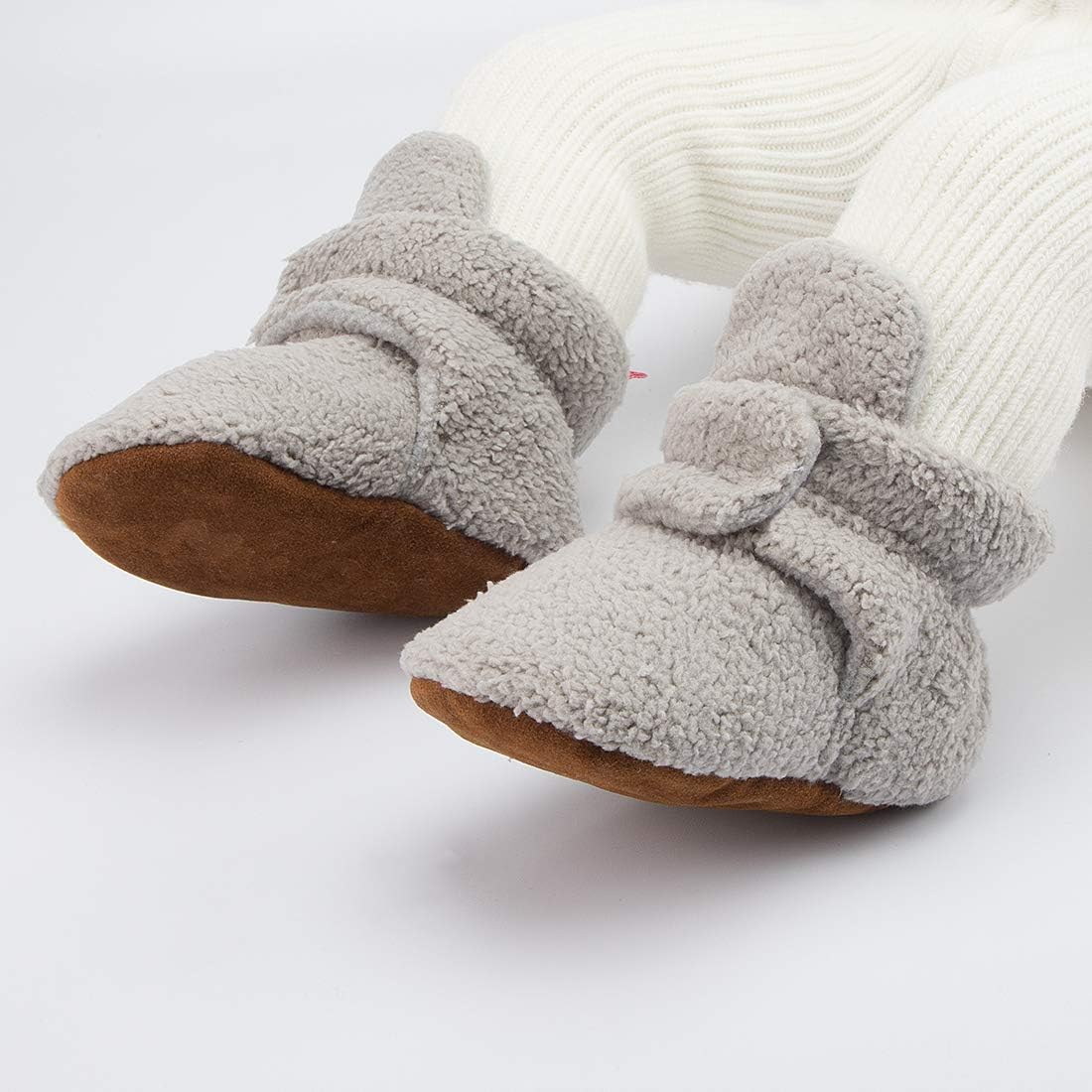 HsdsBebe Унисекс Новорожденные Детские Хлопковые Пинетки с Нескользящей Подошвой для Малышей Мальчиков и Девочек Зимние Теплые Флисовые Носочки-Обувь, Z124/Light Grey — фото 2