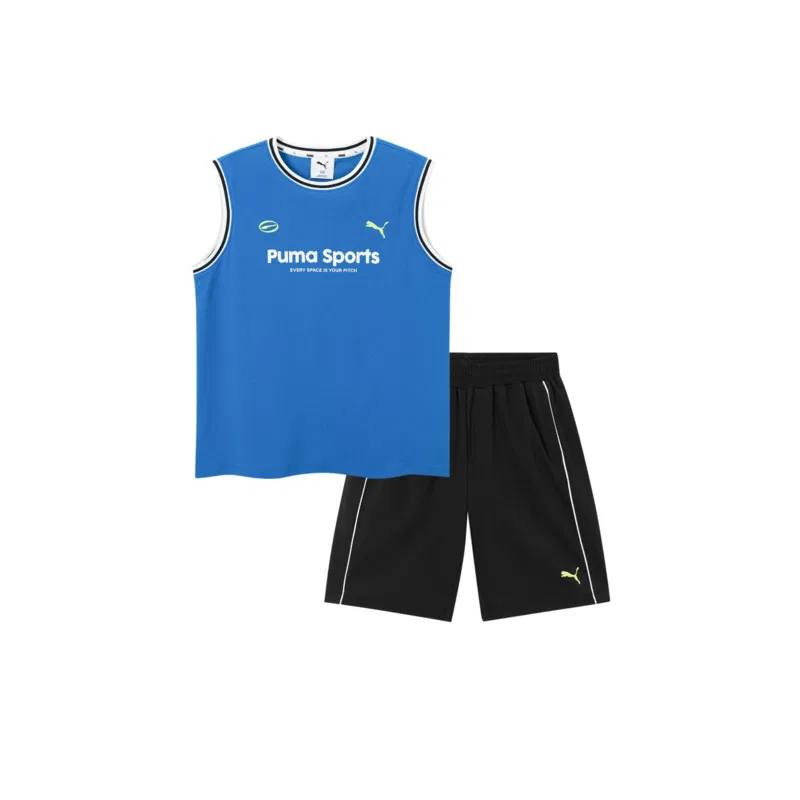 Детская повседневная спортивная футболка с круглым вырезом PUMA, Blue Black Tone 00389