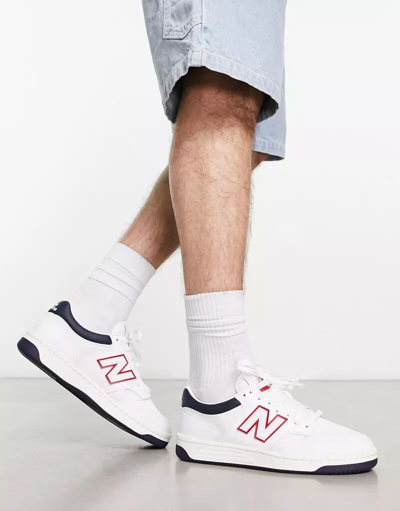 

Кроссовки New Balance 480 бело-темно-синего цвета с красными деталями, Красный, Кроссовки New Balance 480 бело-темно-синего цвета с красными деталями