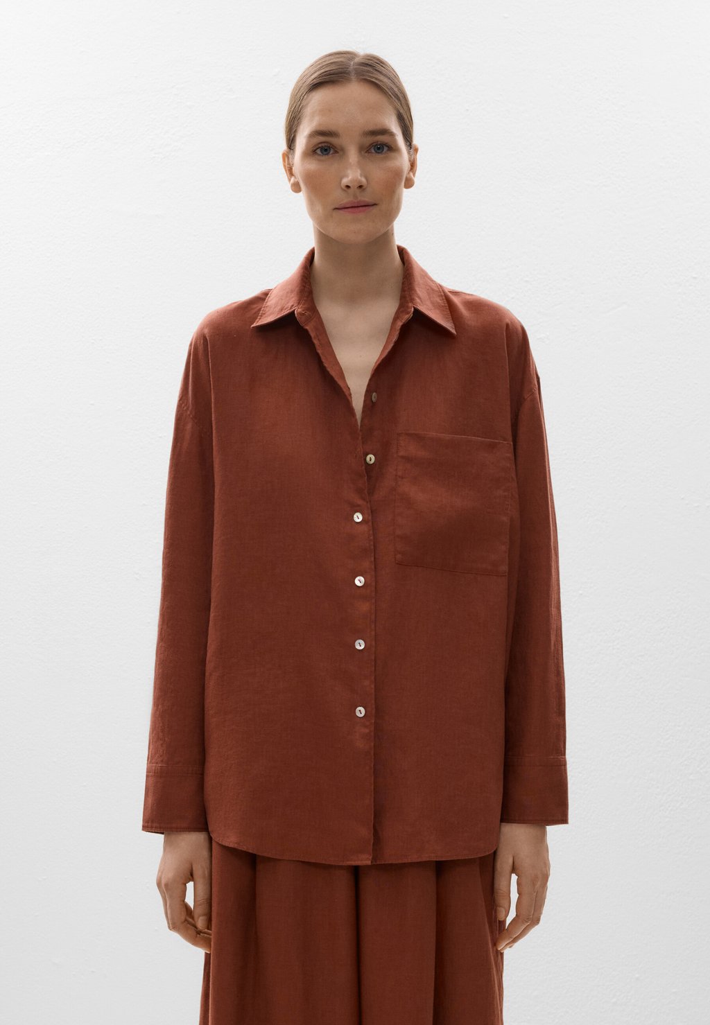 

Блузка на пуговицах LINEN LONG-SLEEVED OYSHO, светло-коричневый