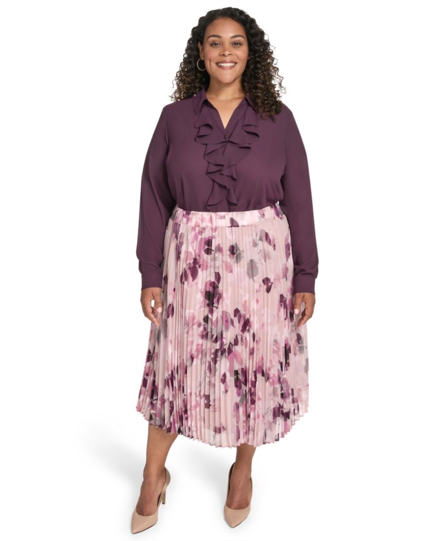 

Миди-юбка с принтом больших размеров Calvin Klein, Pink Thistle Multi