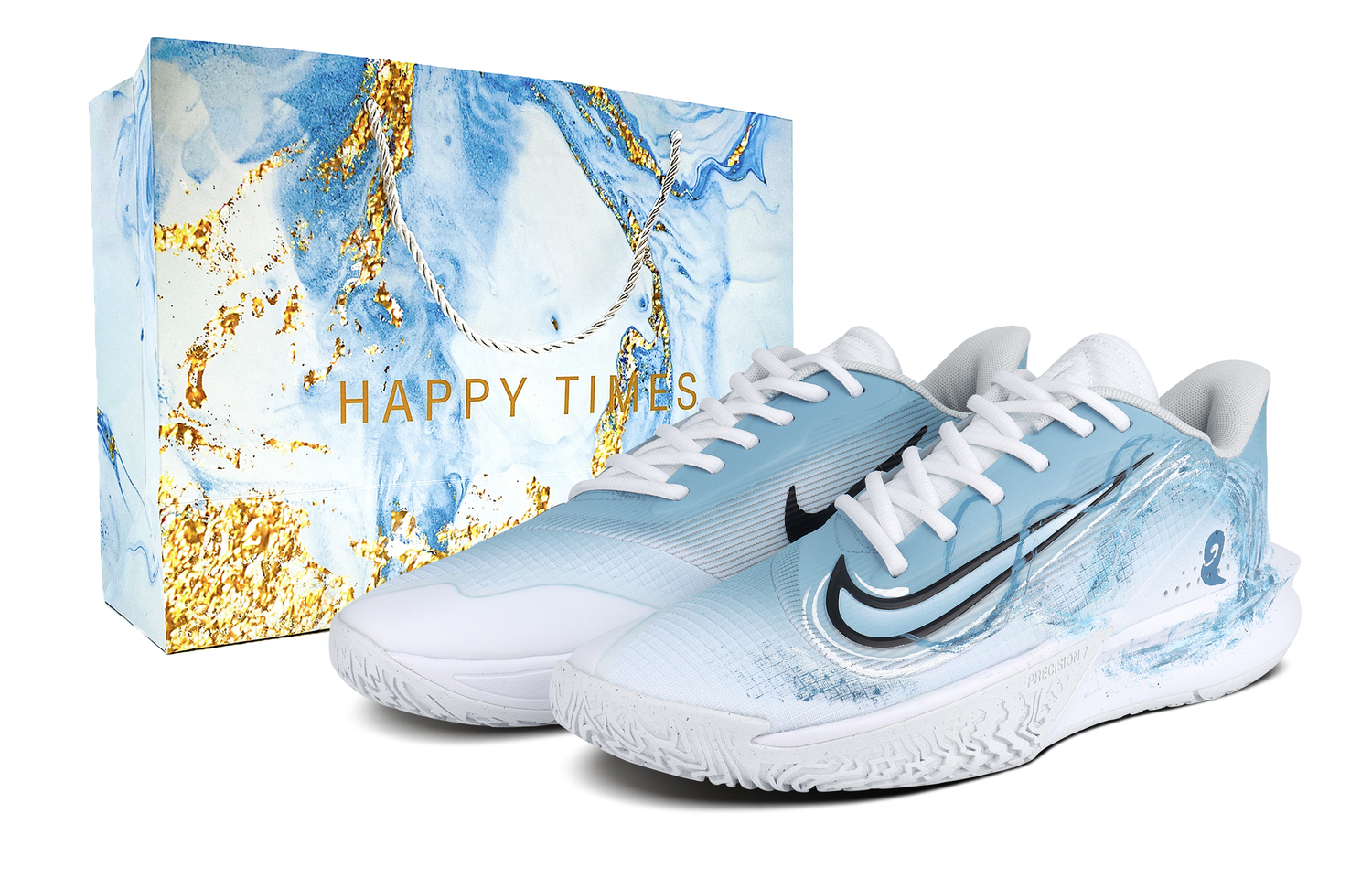 

Nike Мужские баскетбольные кроссовки Precision 7 Slip Resistant Abrasion Resistant Low top бело-синие