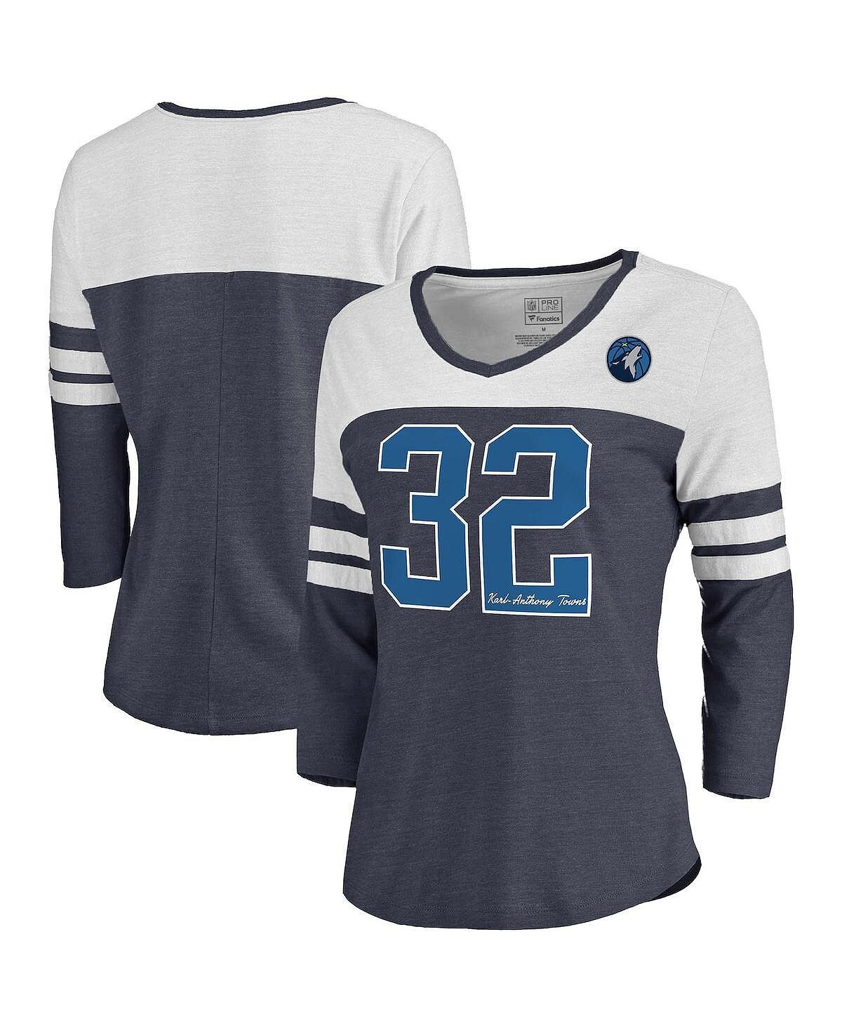 

Женская фирменная футболка Karl-Anthony Towns Navy Minnesota Timberwolves Starstruck с именем и номером, футболка Tri-Blend с рукавами 3/4 и v-образным вырезом Fanatics, темно-синий