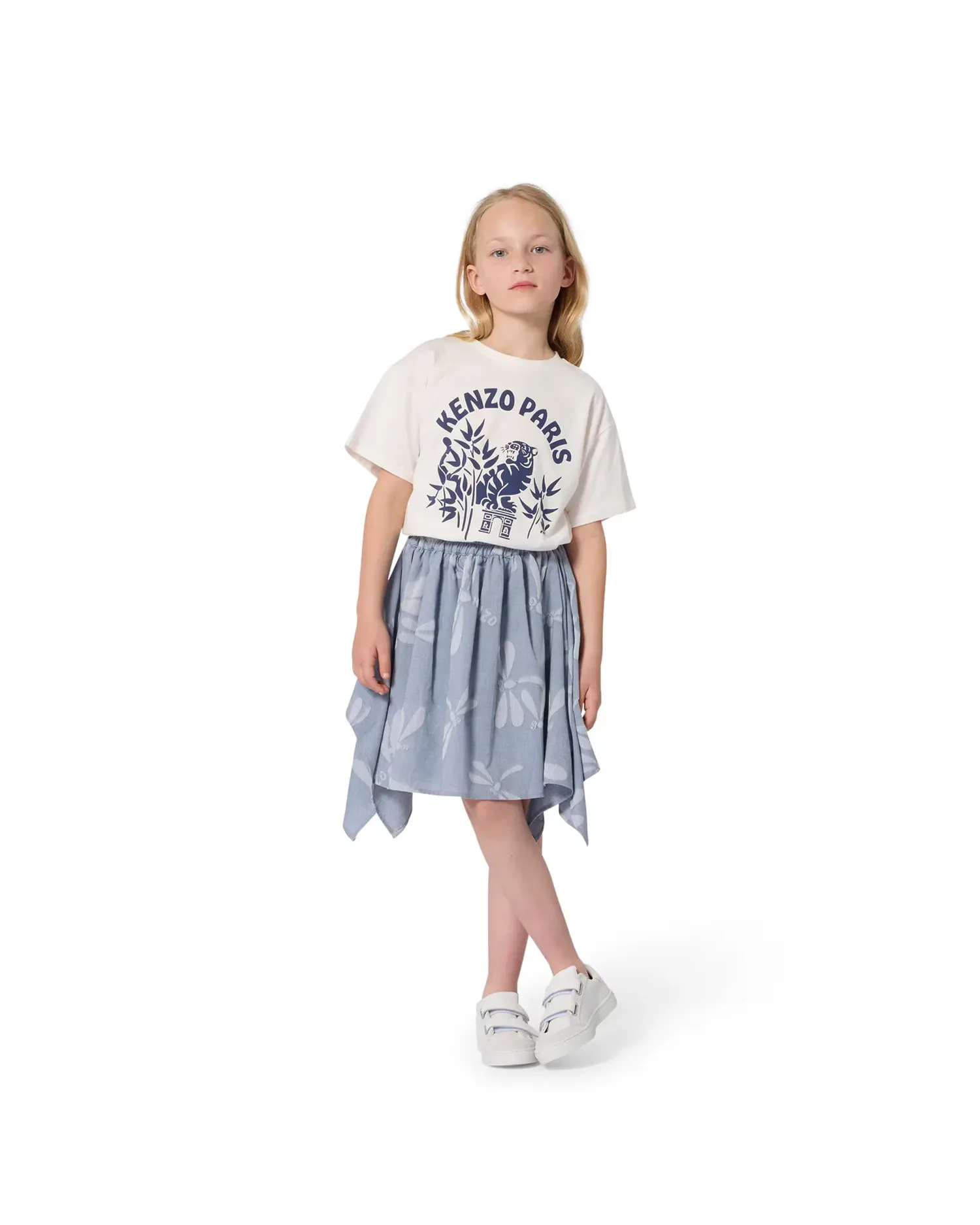 Детская унисекс футболка с французским рукавом с крупным принтом из хлопка Kenzo Kids, белый — фото 3