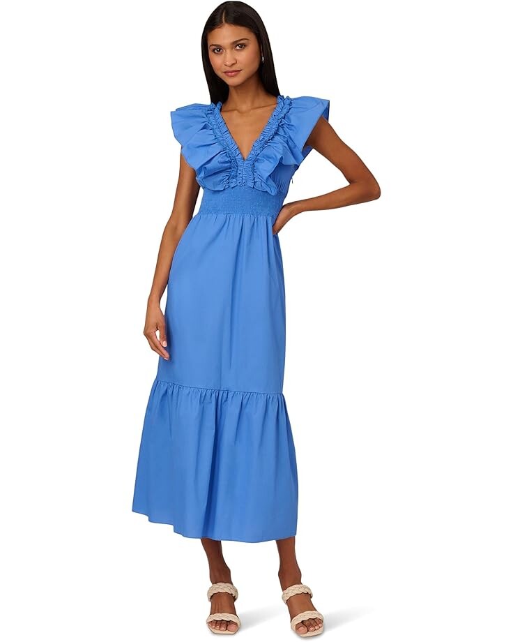 

Платье Adrianna Papell Ruffle Front Maxi Dress, цвет Cool Water