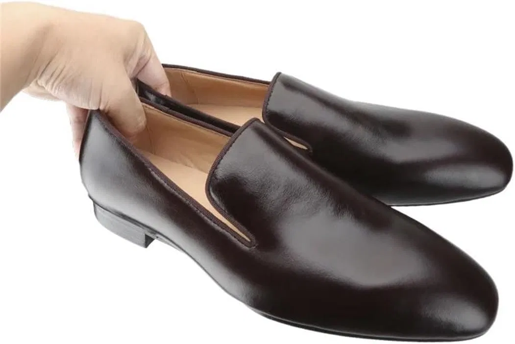 Кроссовки кожаные Polished Loafers Handmade Slip-On Shoes, шоколад — фото 2