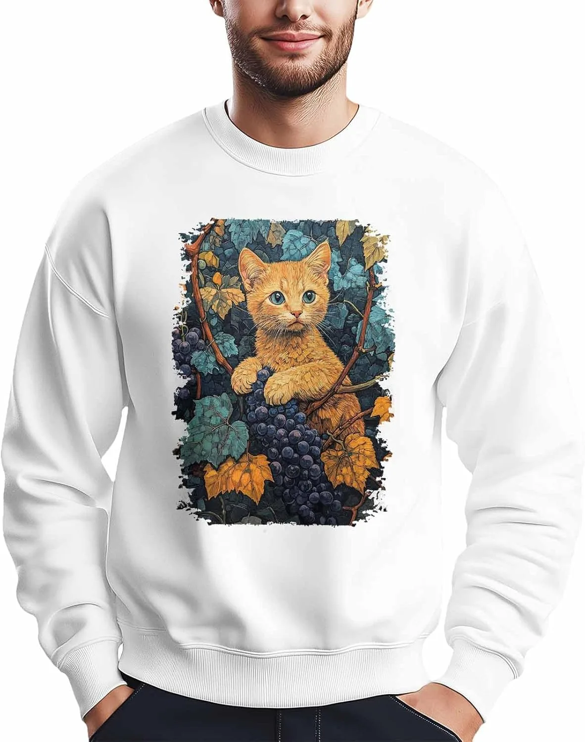 

Мужской свитшот с принтом котенка и виноградного листа Winvebermior