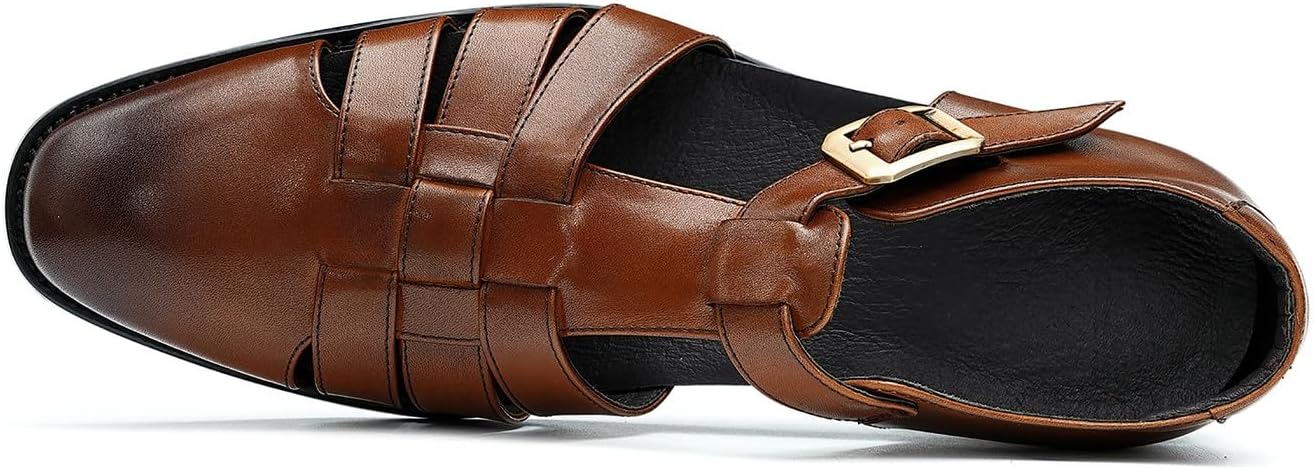 Сандалии Santimon Mens из кожи для мужчин - повседневная обувь, стильные модные летние сандалии-рыбаки с регулировкой пряжки и дышащие, для бизнеса, коричневый — фото 3