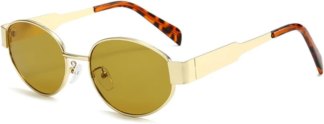 

Солнцезащитные очки в овальной металлической оправе для женщин, модные, с прозрачными линзами с градиентом «океан», защита от УФ-излучения UV400, для мужчин в стиле панк UUPTTPL, Golden Yellow Green