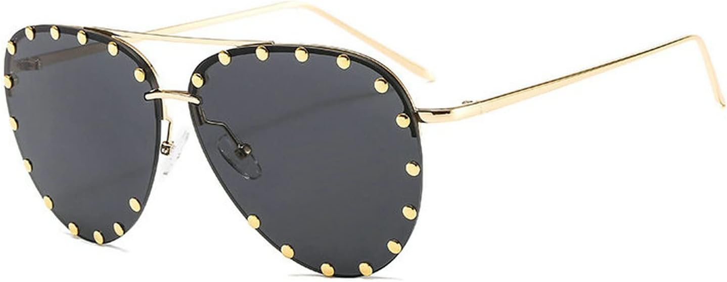 

Женские солнцезащитные очки-пилот без оправы COTIA в стиле ретро-панк с заклепками, персонализированные, с зеркальными металлическими линзами в виде жабы, защита от ультрафиолета UV400, Black