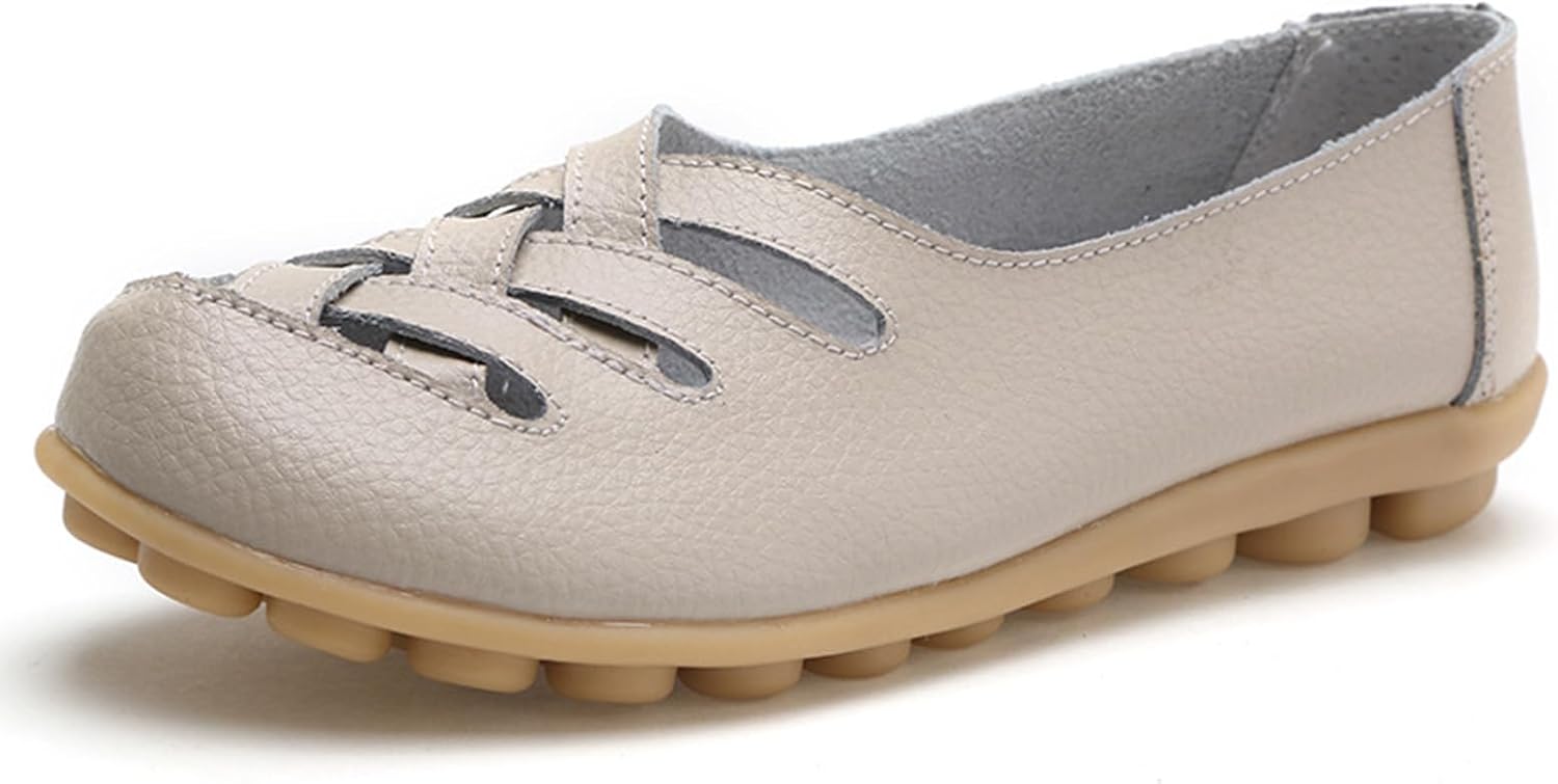 

Женские кожаные лоферы летние дышащие с вырезами, закрытый носок, сандалии без застежки, повседневные, легкие с мягкой подошвой, удобные для работы медсестры, прогулки, комфортные повседневные сандалии типа 'рыбак' Kajxz, бежевый