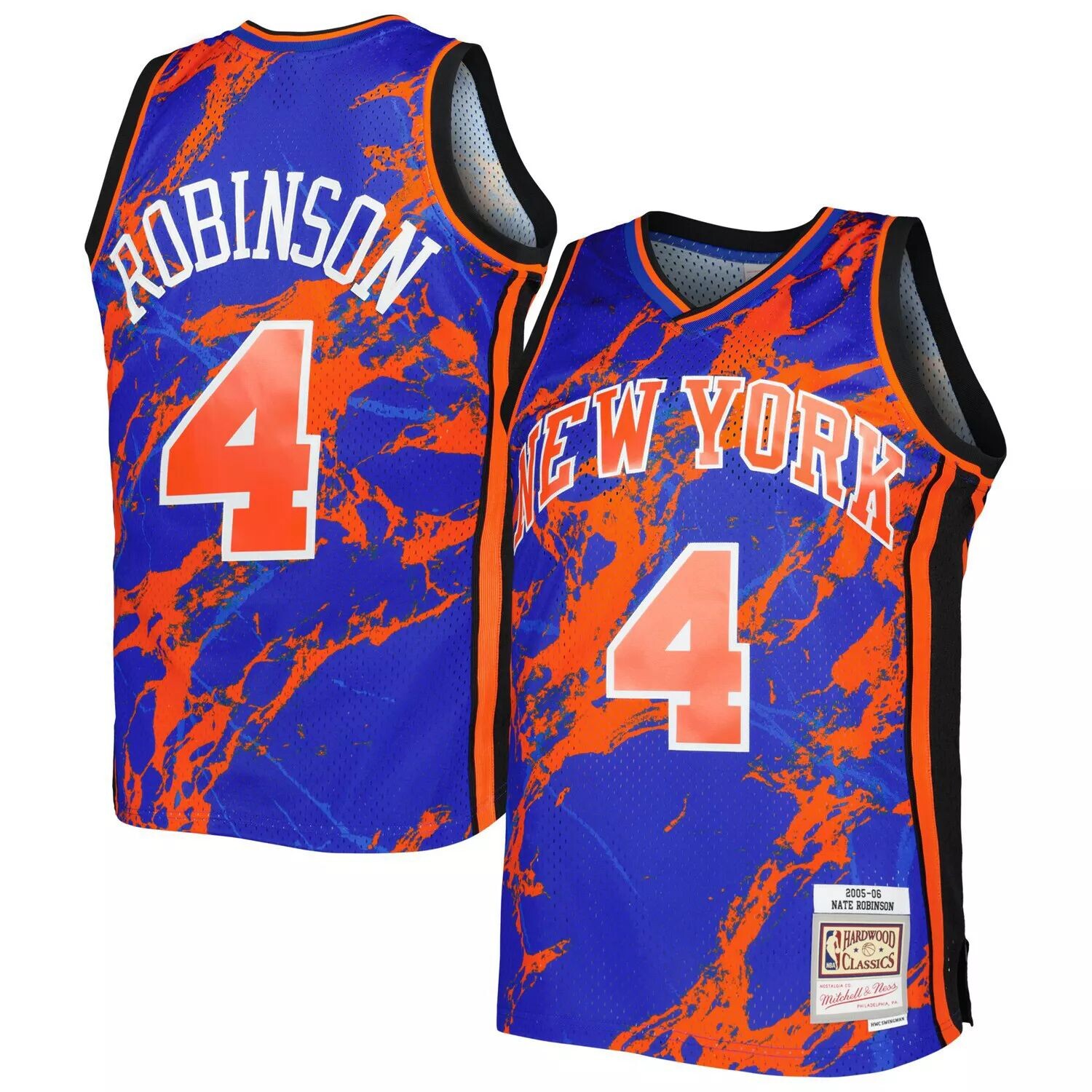 

Мужское джерси Mitchell & Ness Nate Robinson Blue New York Knicks 2005-06 Hardwood Classics Marble Swingman