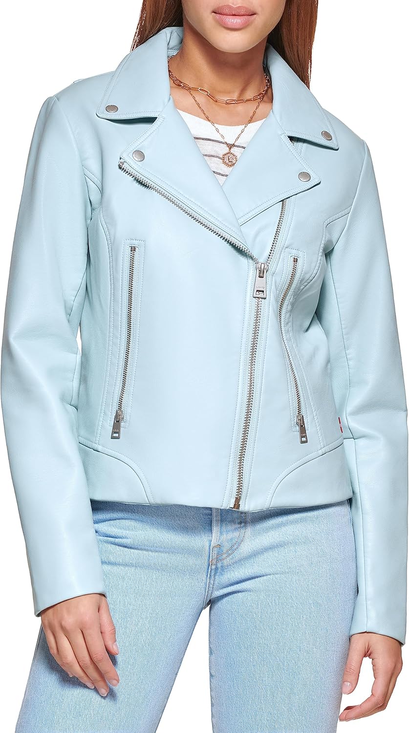 

Levi's Женская куртка-косуха из искусственной кожи с поясом, Dusty Blue