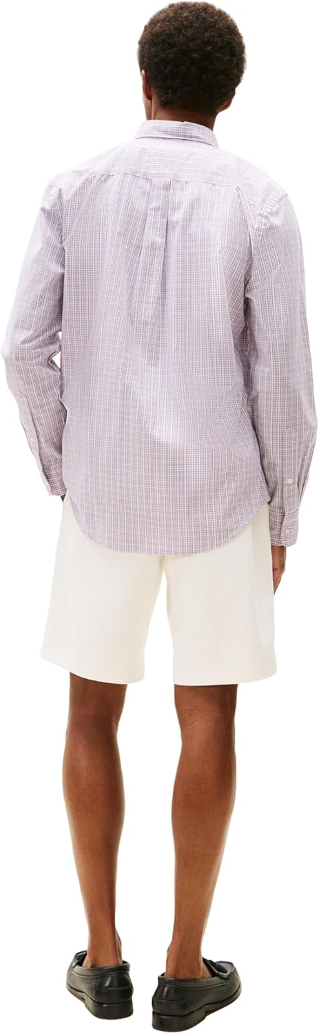 Мужские рубашки Tommy Hilfiger Poplin с длинным рукавом, классического кроя, застегивающиеся на пуговицы, также доступны в размерах для больших и высоких размеров., Classic Pink / Multi Check — фото 4
