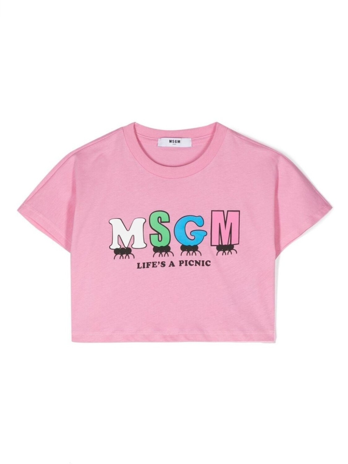

MSGM Kids укороченная футболка с надписью, розовый